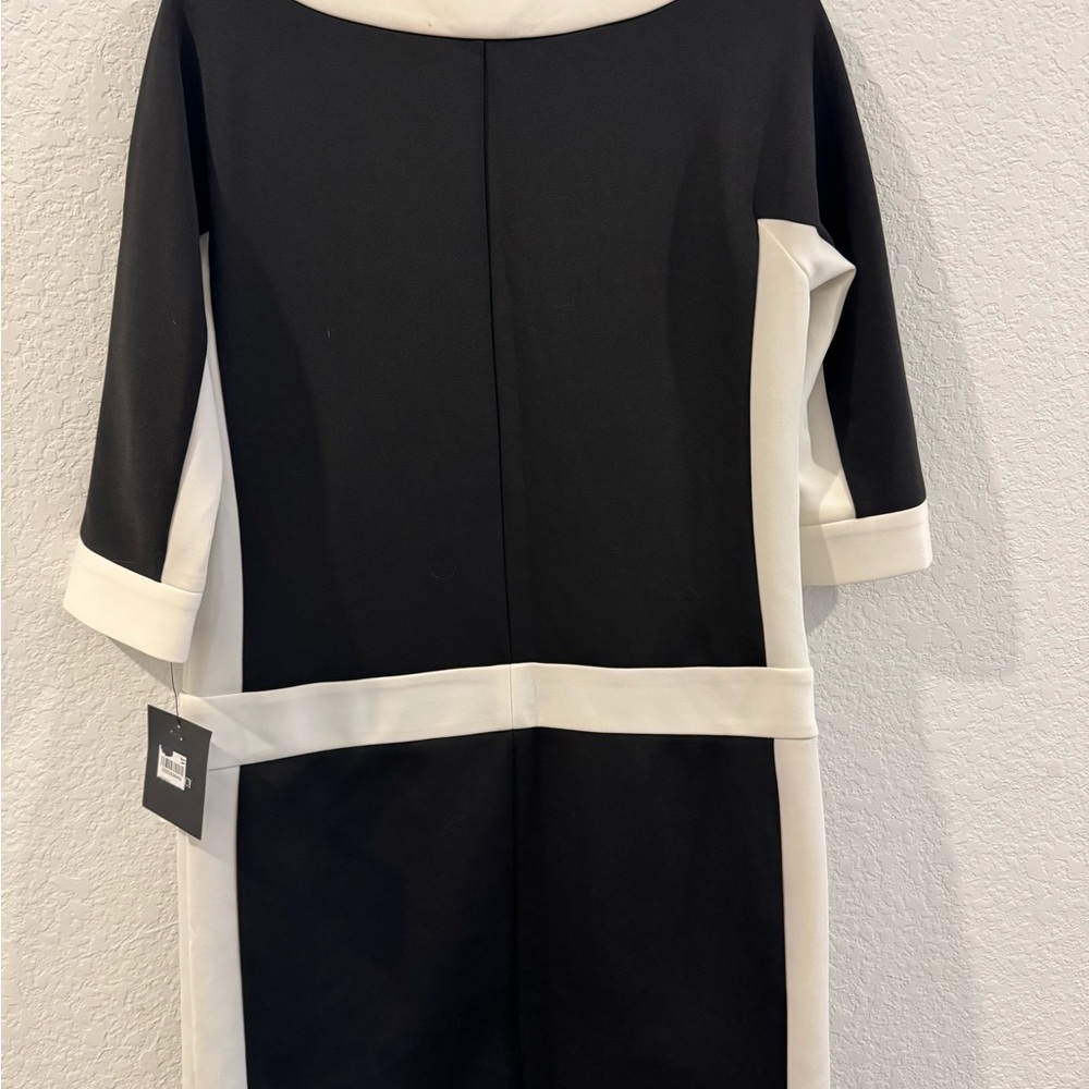 Ellen Tracy Cream and Black Dress with Gold Detail - Picture 5 of 7